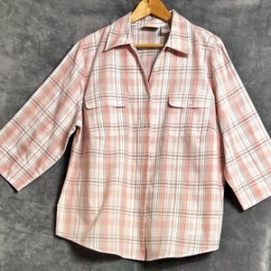 Alfred Dunner Pink and Green Plaid Shirt